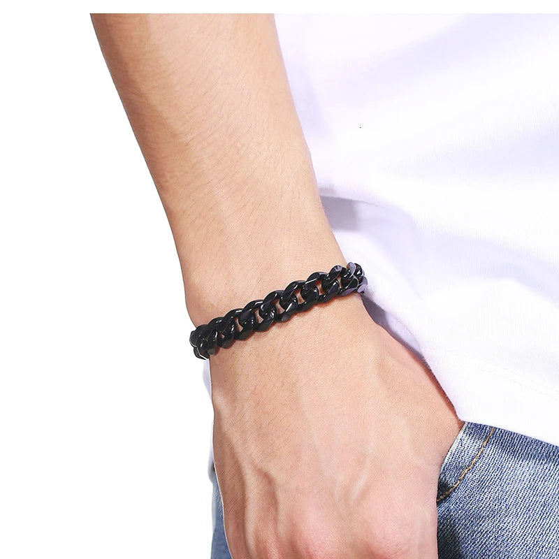 Moda Acero Inoxidable Hombres Bordillo Pulsera De Cadena Cubana Pulsera De Mujer En La Mano Para La Pareja Unisex Muñeca Joyería De Mano Fiesta De Regalo